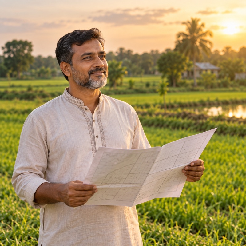 জমি যাচাই করছেন একজন ব্যক্তি